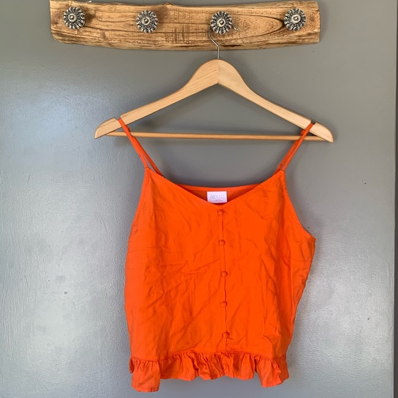 NWOT Abound Flowing Baggy Ruffle Orange Tank Top Sleeveless Shirt - Size Large - Picture 1 of 3
